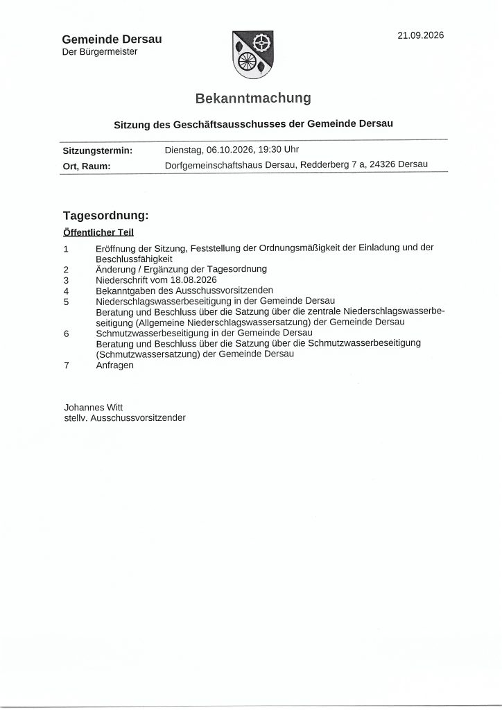 öffentliche Sitzung Geschäftsausschuss